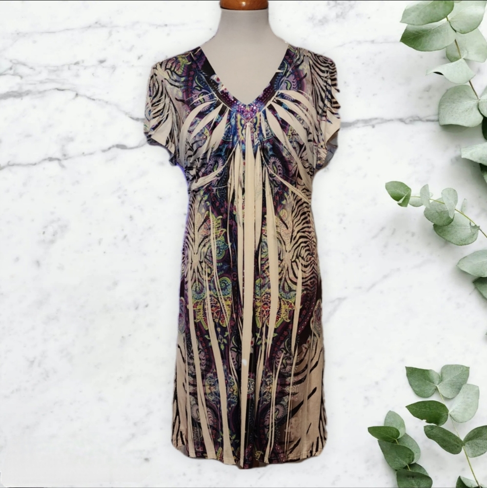 Apt. 9 White and Purple Ruched Midi Sundress